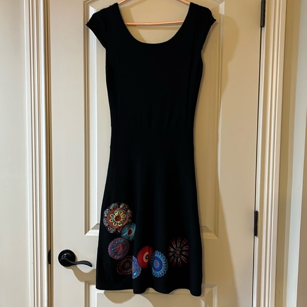 Desigual Elegant Black Dress with Colorful Accents